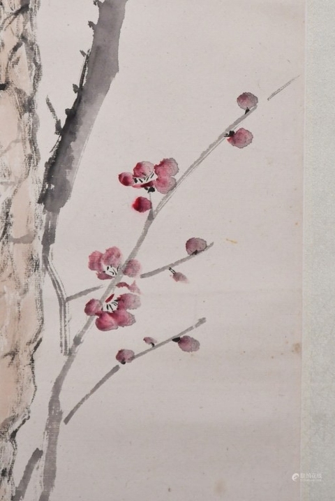 古玩字畫汪溶梅石圖立軸真品鑒賞圖
