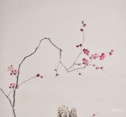 古玩字畫汪溶梅石圖立軸真品鑒賞圖