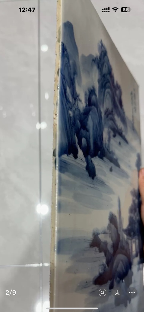 古玩陶瓷青花江南小景山水瓷板真品鑒賞圖