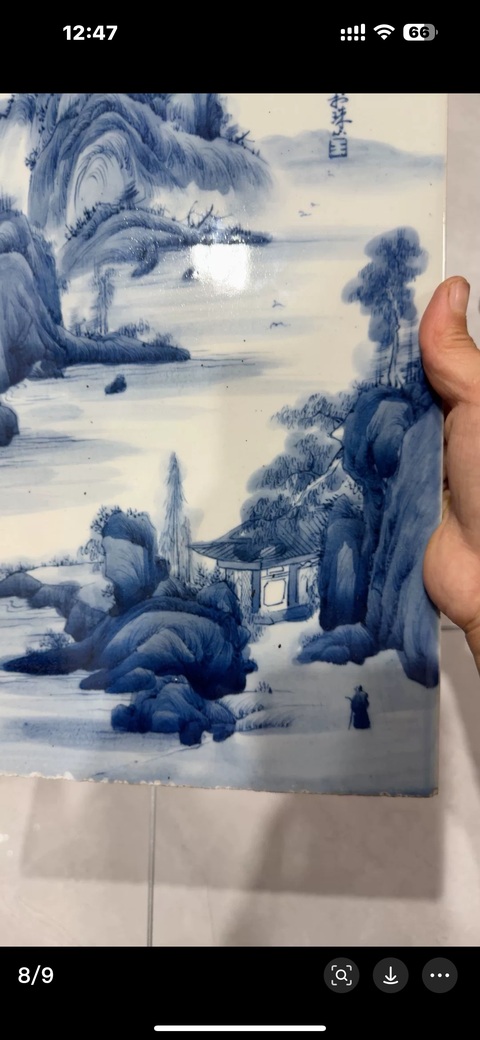 古玩陶瓷青花江南小景山水瓷板真品鑒賞圖