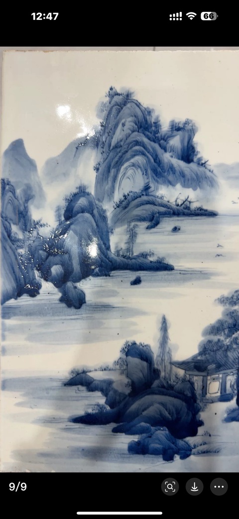 古玩陶瓷青花江南小景山水瓷板真品鑒賞圖
