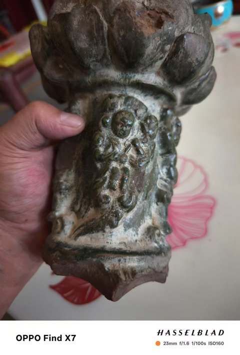 古玩陶瓷唐綠釉蓮花尊或燈殘件真品鑒賞圖