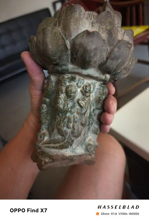 古玩陶瓷唐綠釉蓮花尊或燈殘件真品鑒賞圖