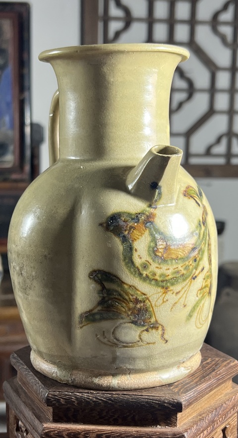古玩陶瓷長沙窯釉下彩鳥紋執壺真品鑒賞圖