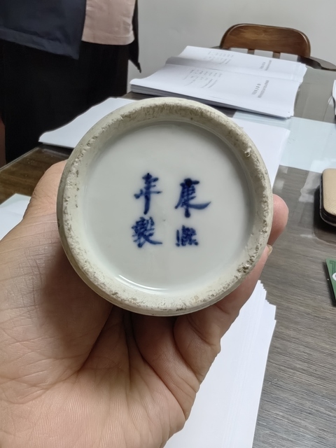古玩陶瓷樓臺亭閣山水紋青花花觚真品鑒賞圖