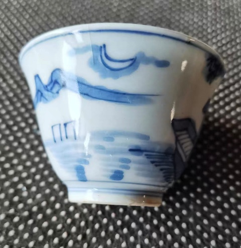 古玩陶瓷人物詩紋青花杯真品鑒賞圖