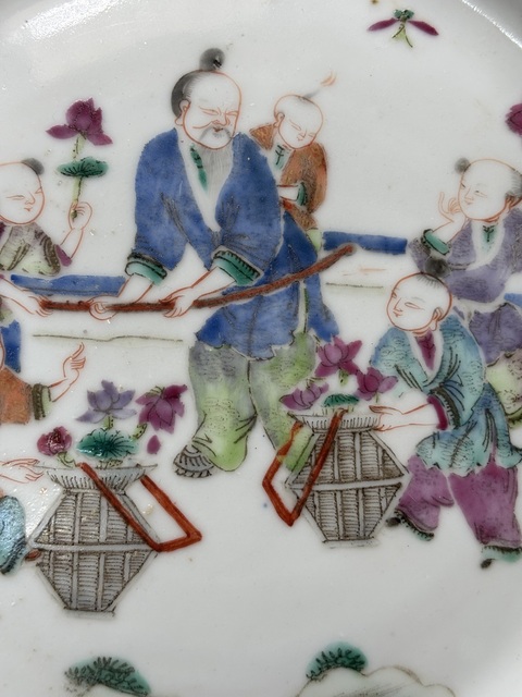 古玩陶瓷粉彩人物故事紋折腰盤拍賣，當前價格1000元