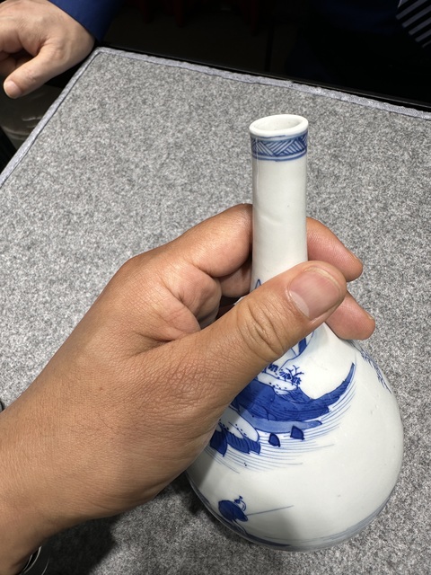 古玩陶瓷青花山水人物錐把瓶，注意品相真品鑒賞圖