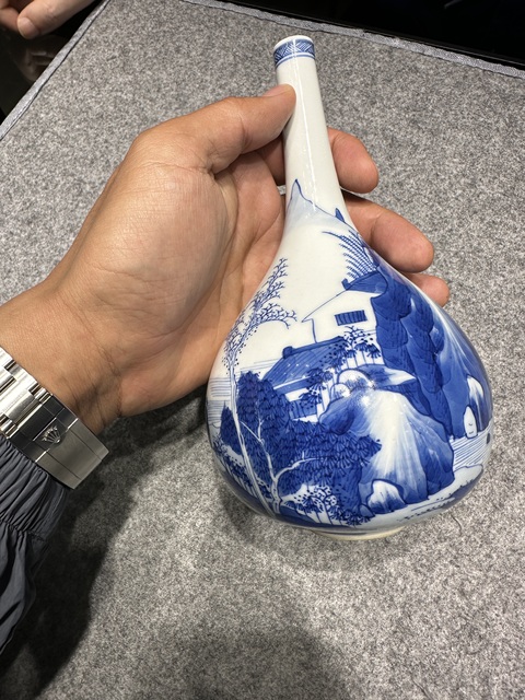 古玩陶瓷青花山水人物錐把瓶，注意品相真品鑒賞圖