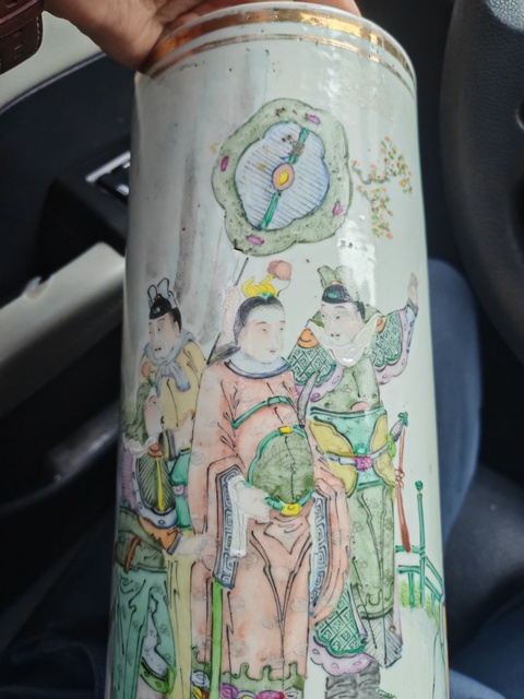 古玩陶瓷粉彩人物故事帽筒真品鑒賞圖