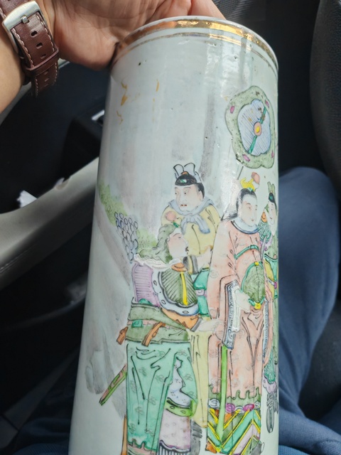 古玩陶瓷粉彩人物故事帽筒真品鑒賞圖