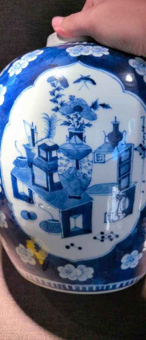 古玩陶瓷青花博古圖蓋罐真品鑒賞圖