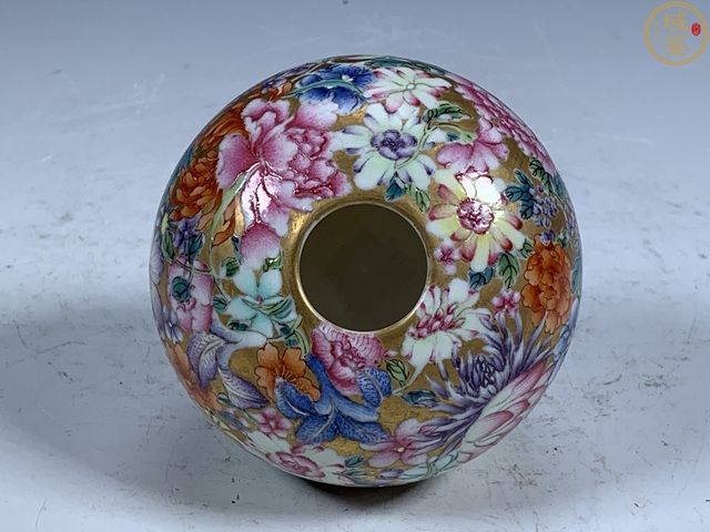 古玩陶瓷百花不落地粉彩水盂真品鑒賞圖