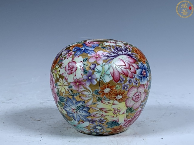 古玩陶瓷百花不落地粉彩水盂真品鑒賞圖