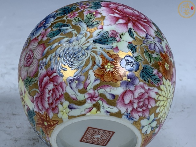 古玩陶瓷百花不落地粉彩水盂真品鑒賞圖