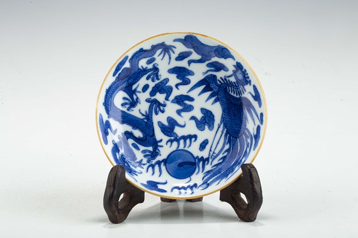 古玩陶瓷清晚·青花龍鳳紋小盤(pán)真品鑒賞圖