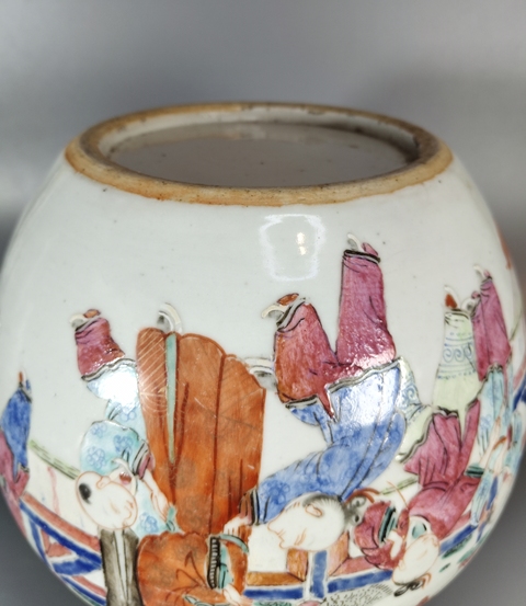 古玩陶瓷粉彩五子奪魁罐真品鑒賞圖