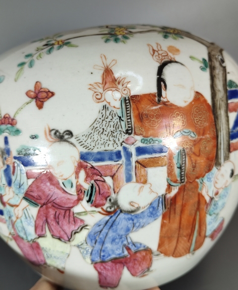 古玩陶瓷粉彩五子奪魁罐真品鑒賞圖