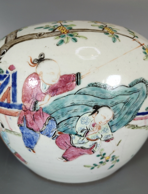 古玩陶瓷粉彩五子奪魁罐真品鑒賞圖