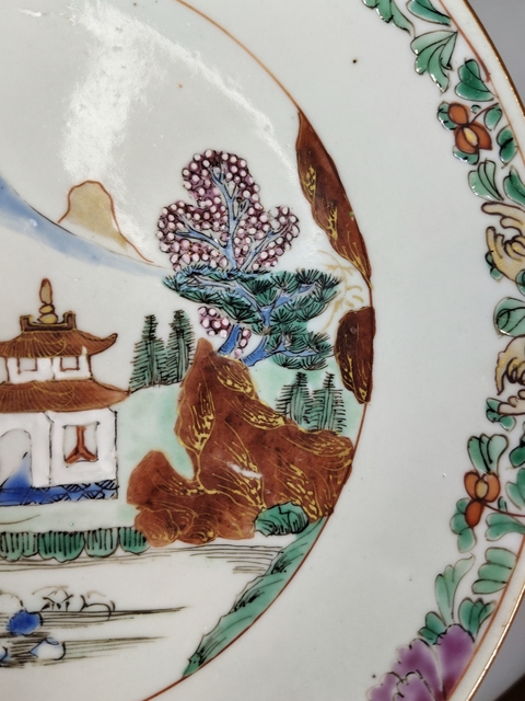 古玩陶瓷清雍-紫金釉粉彩山水人物盤拍賣,當前價格3699元