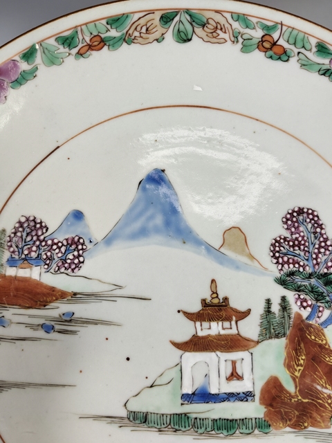 古玩陶瓷清雍-紫金釉粉彩山水人物盤拍賣,當前價格3699元