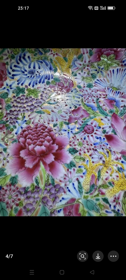 古玩陶瓷百花不落地粉彩盤真品鑒賞圖