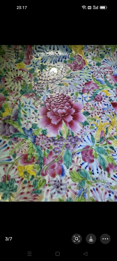 古玩陶瓷百花不落地粉彩盤真品鑒賞圖