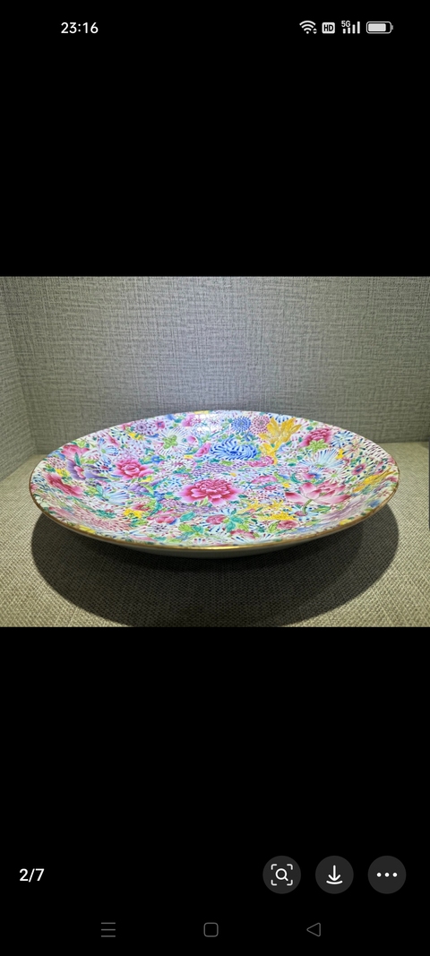 古玩陶瓷百花不落地粉彩盤真品鑒賞圖