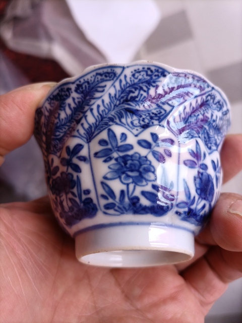 古玩陶瓷青花花卉紋花口杯真品鑒賞圖