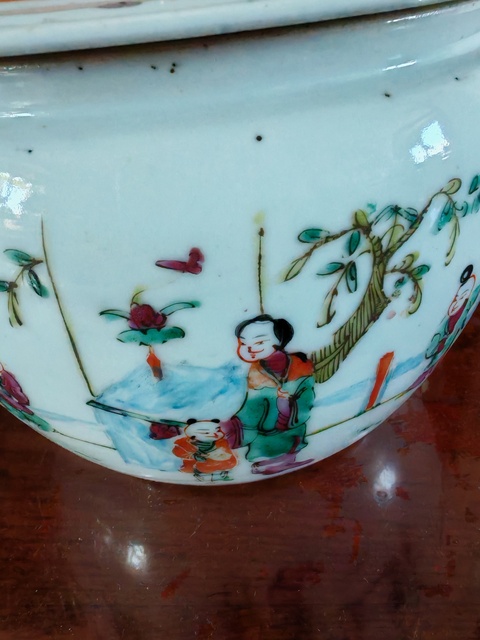 古玩陶瓷粉彩麒麟送子圖粥罐真品鑒賞圖