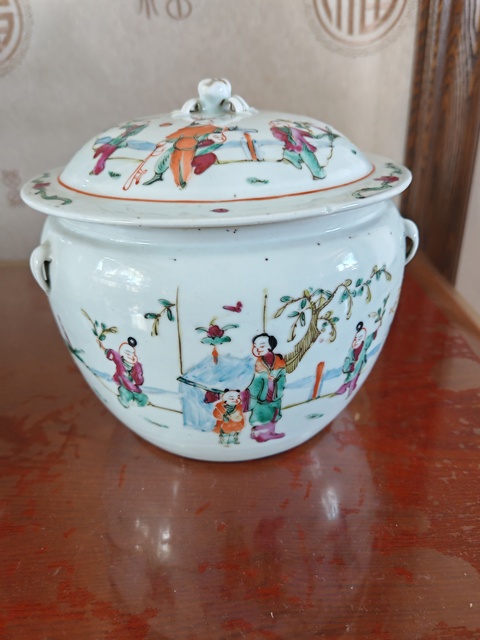 古玩陶瓷粉彩麒麟送子圖粥罐真品鑒賞圖