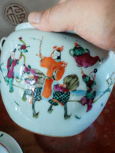 古玩陶瓷粉彩麒麟送子圖粥罐真品鑒賞圖