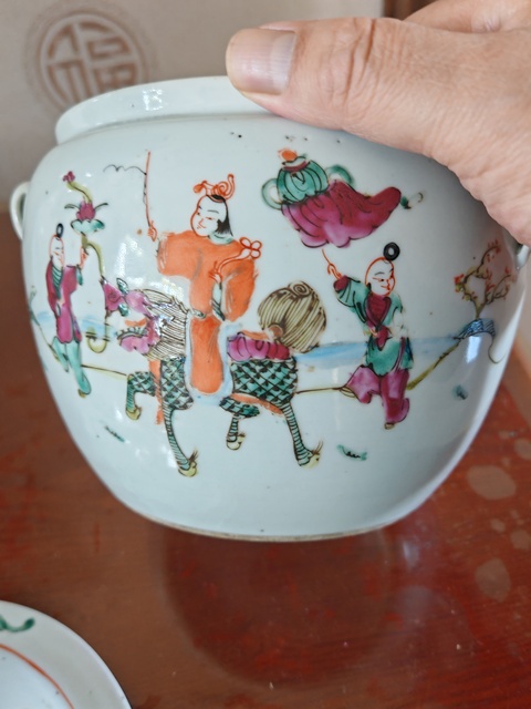 古玩陶瓷粉彩麒麟送子圖粥罐真品鑒賞圖