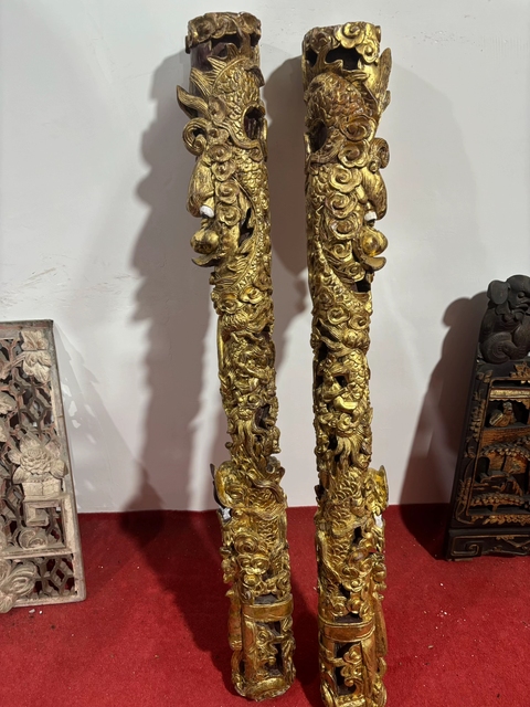 古玩雜項木雕龍柱真品鑒賞圖