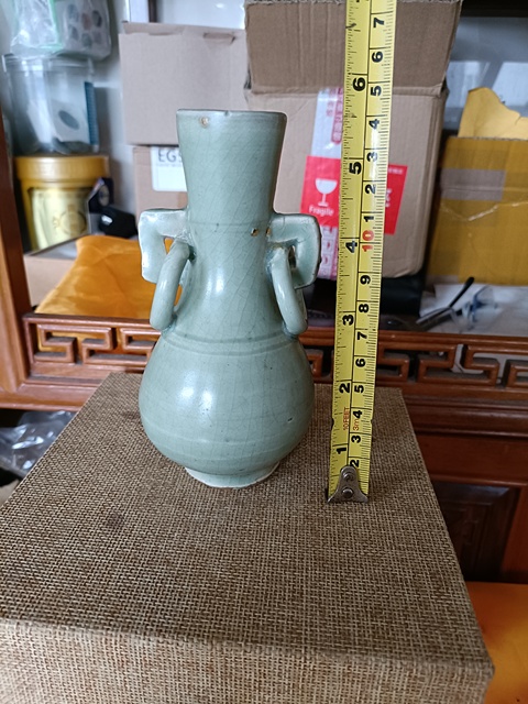 古玩陶瓷罕見元代精品龍泉青瓷雙耳銜環瓶拍賣，當前價格2980元