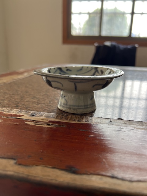 古玩陶瓷清中花卉紋高足盤真品鑒賞圖