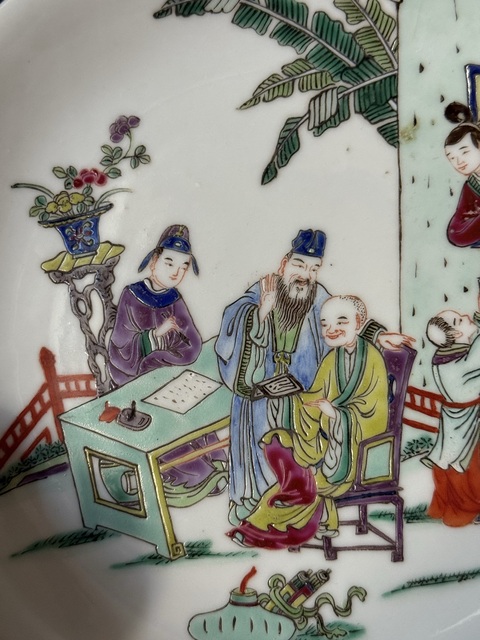 古玩陶瓷晚清·仿雍粉人物故事盤,雍正六字青花款拍賣,當(dāng)前價(jià)格3500元