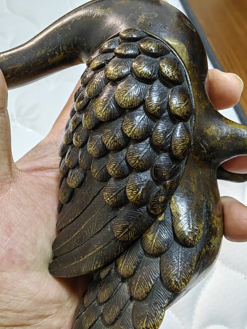 古玩銅器鴨型銅香薰真品鑒賞圖