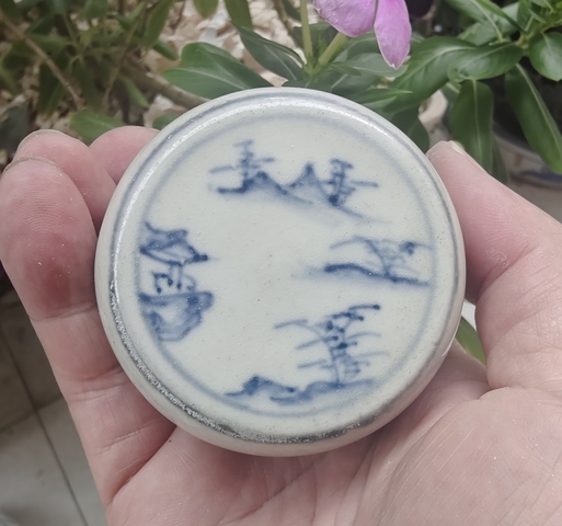 古玩陶瓷晚明青花印泥盒真品鑒賞圖