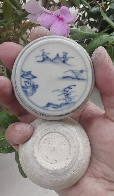 古玩陶瓷晚明青花印泥盒真品鑒賞圖