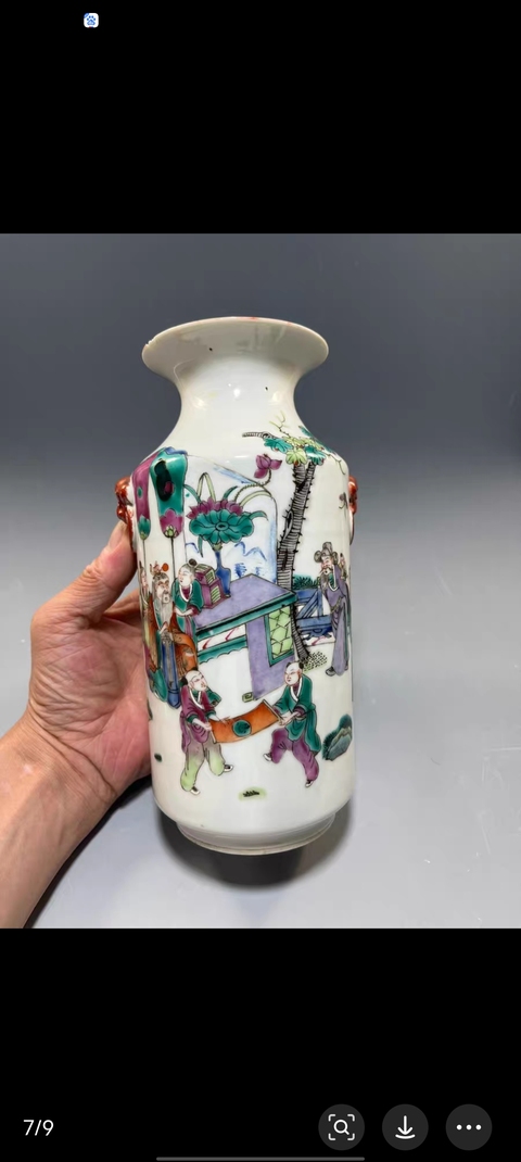 古玩陶瓷粉彩人物故事雙耳瓶真品鑒賞圖