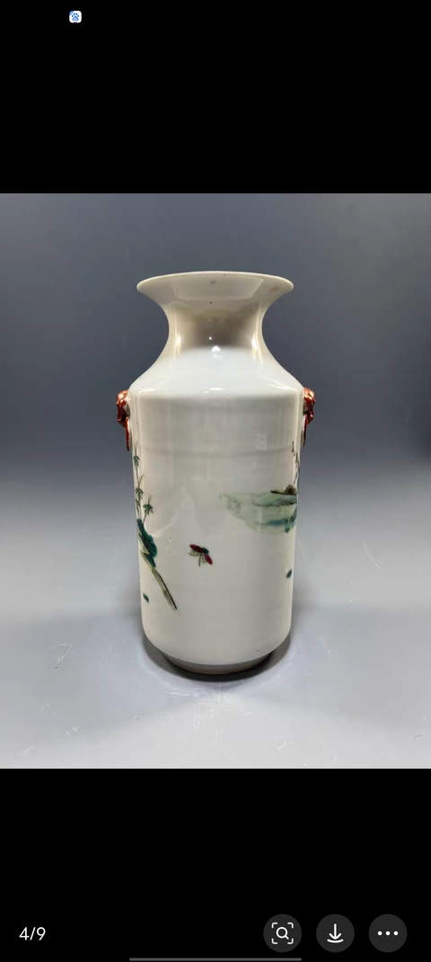 古玩陶瓷粉彩人物故事雙耳瓶真品鑒賞圖