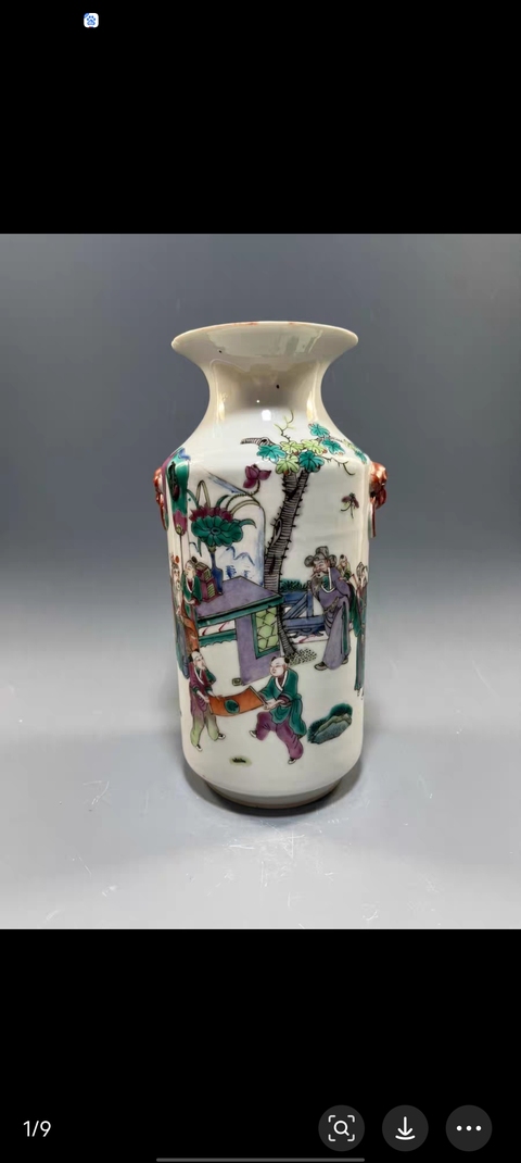 古玩陶瓷粉彩人物故事雙耳瓶真品鑒賞圖