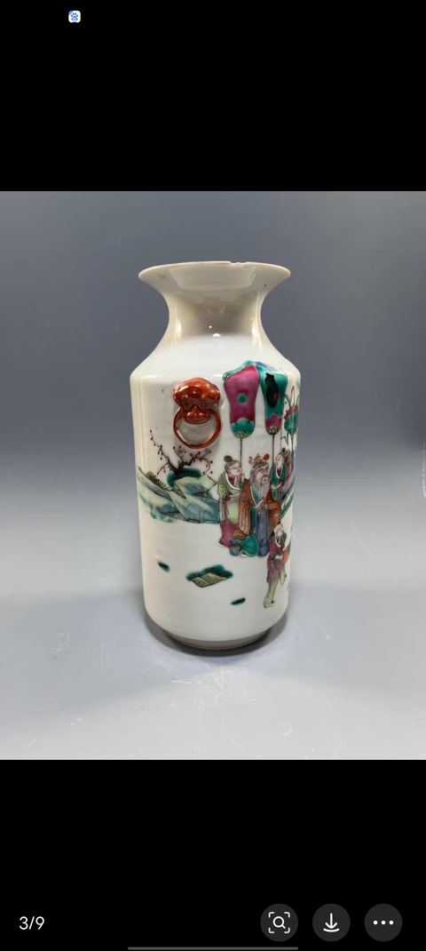 古玩陶瓷粉彩人物故事雙耳瓶真品鑒賞圖