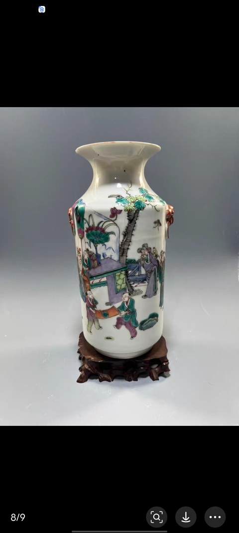 古玩陶瓷粉彩人物故事雙耳瓶真品鑒賞圖