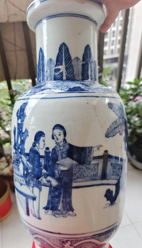 古玩陶瓷青花人物棒槌瓶真品鑒賞圖