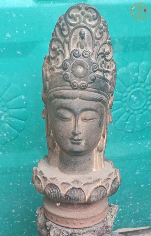 古玩銅器銅菩薩佛首真品鑒賞圖