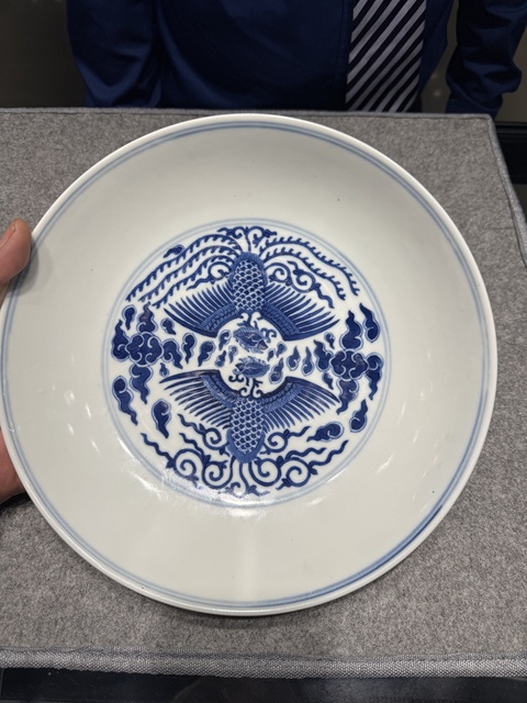 古玩陶瓷青花鸞鳳和鳴盤，注意品相真品鑒賞圖