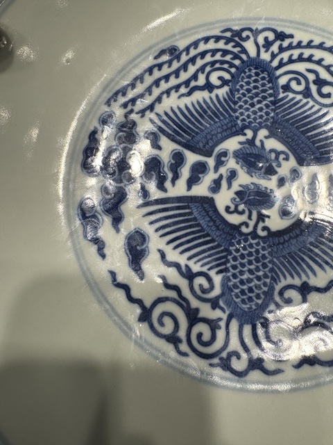 古玩陶瓷青花鸞鳳和鳴盤，注意品相真品鑒賞圖