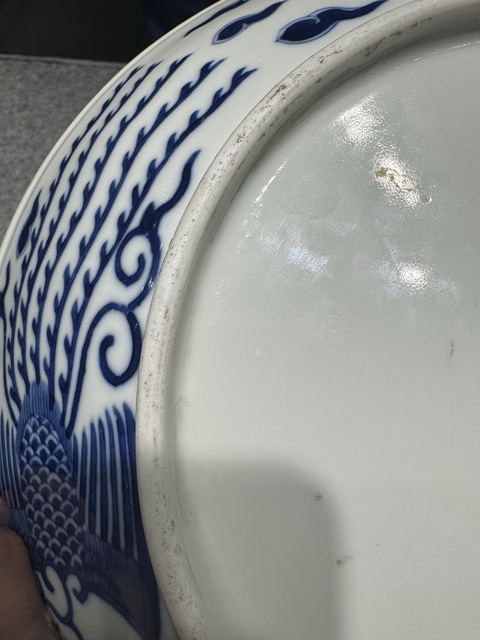 古玩陶瓷青花鸞鳳和鳴盤，注意品相真品鑒賞圖